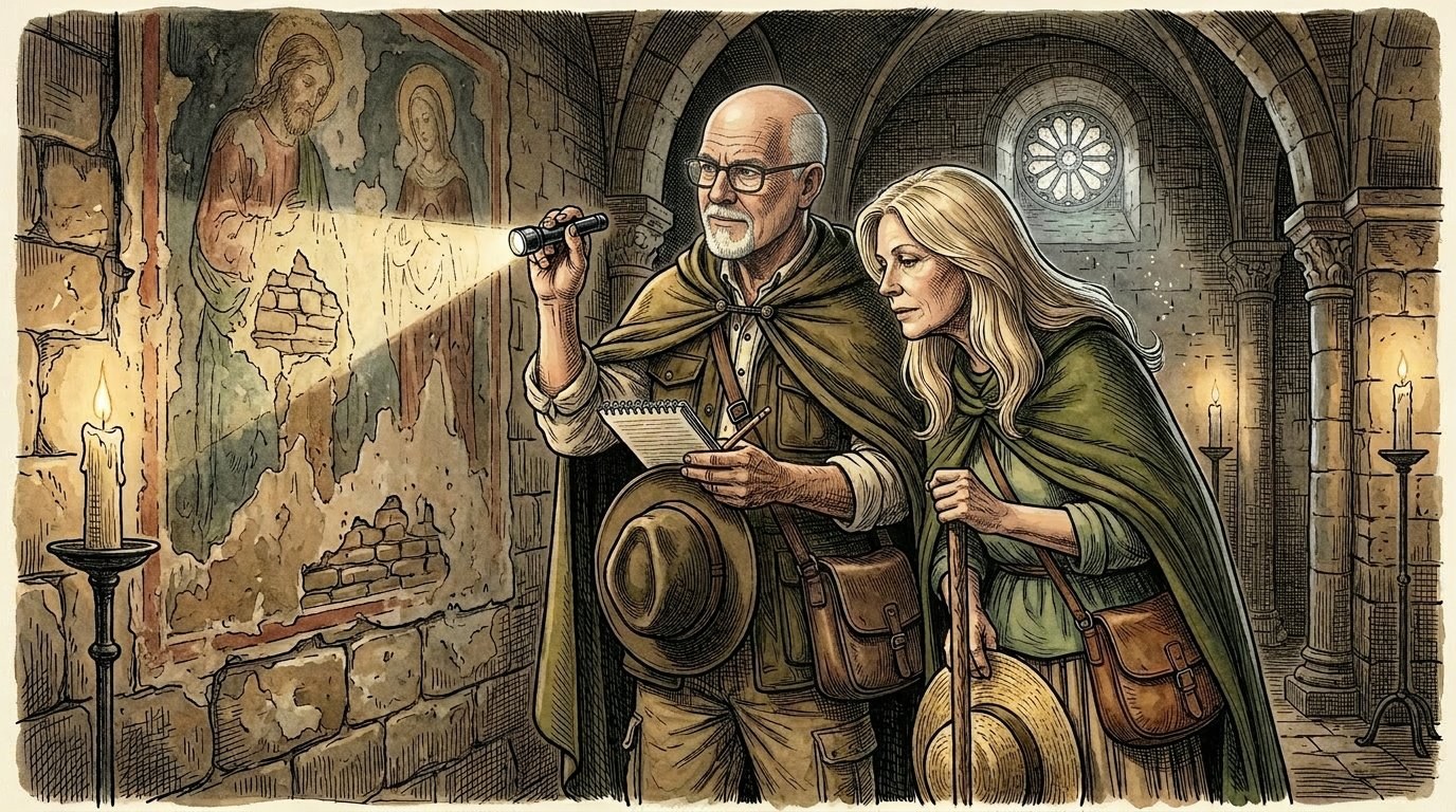 Discovering a fresco in an ancient church